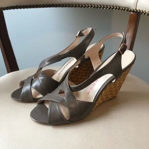 Sacha London taupe Basket Weave wedge heels